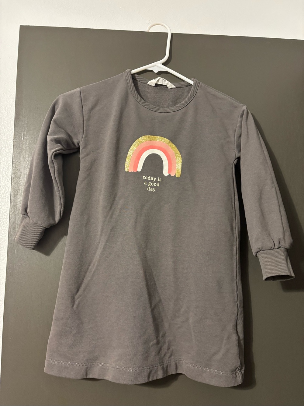 H&M Gray Long-Sleeve Dress Tee with Gold & Pink Rainbow